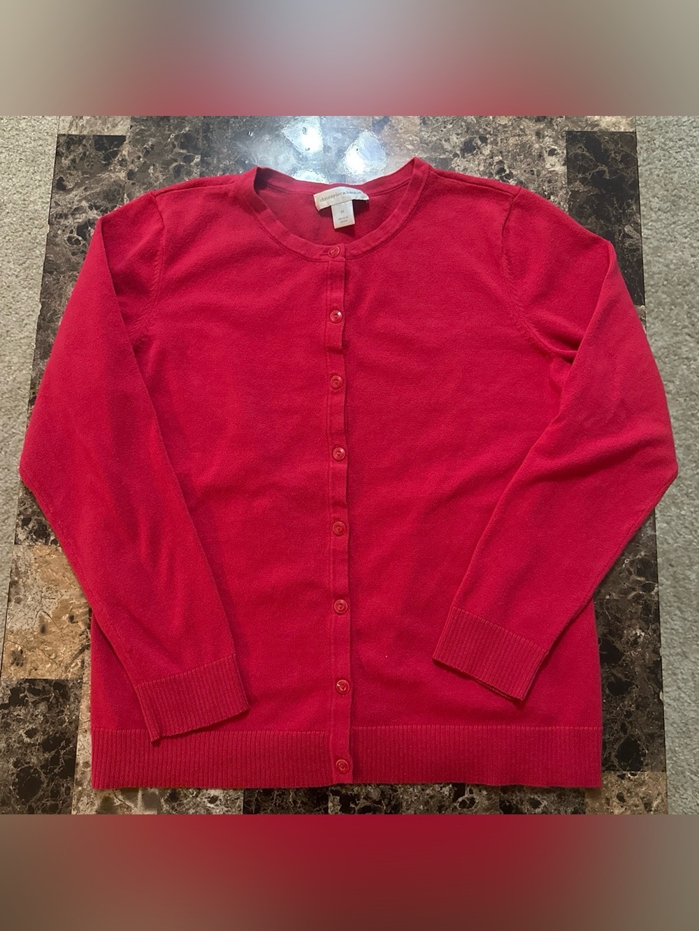 Christopher & Banks Red Crewneck Button-Front Cardigan